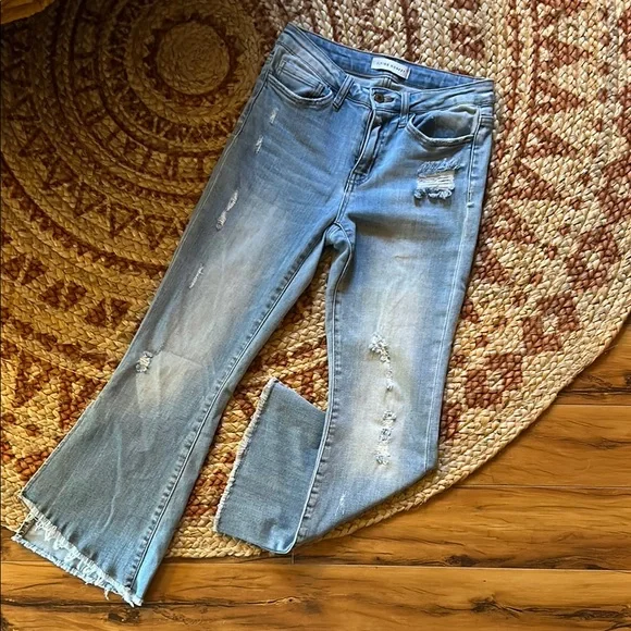 Flying Monkey Flare Split Leg Distressed Jeans - Picture 1 of 5